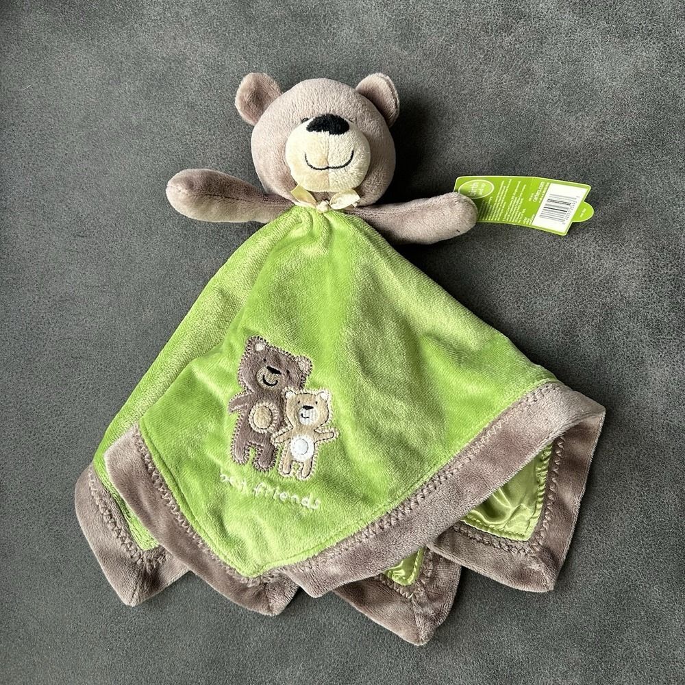 Carters Best Friends Teddy Bear Baby Lovey Security Blanket Brown Green Satin